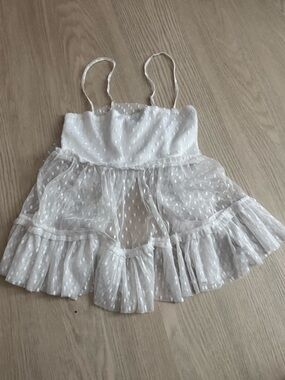 Forever 21 White Sheer Swiss Polka Dot Spaghetti Strap tulle top